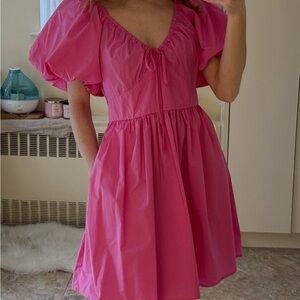 a new day Bright Pink Puff Sleeve Mini Dress